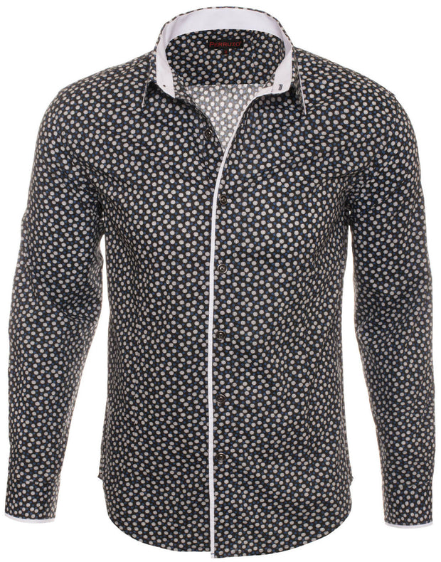 Men's Black Polka Dots Long Sleeve Shirt