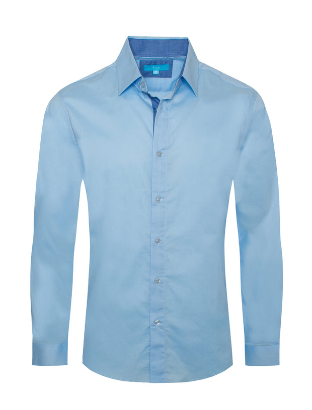 Sky Solid Cotton-Stretch L/S Shirt (4020)