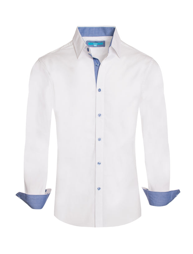 White Solid Cotton-Stretch L/S Shirt (4020)