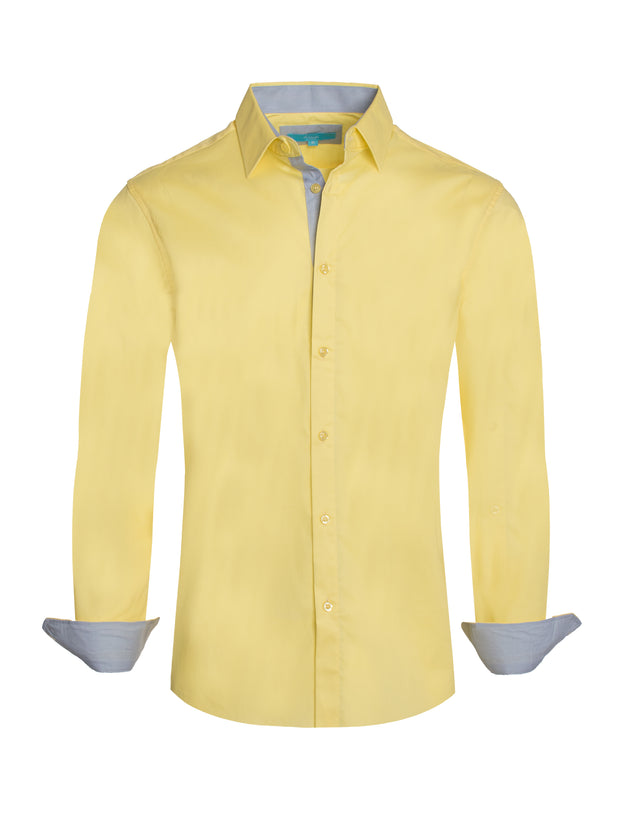 Yellow Solid Cotton-Stretch L/S Shirt (4020)