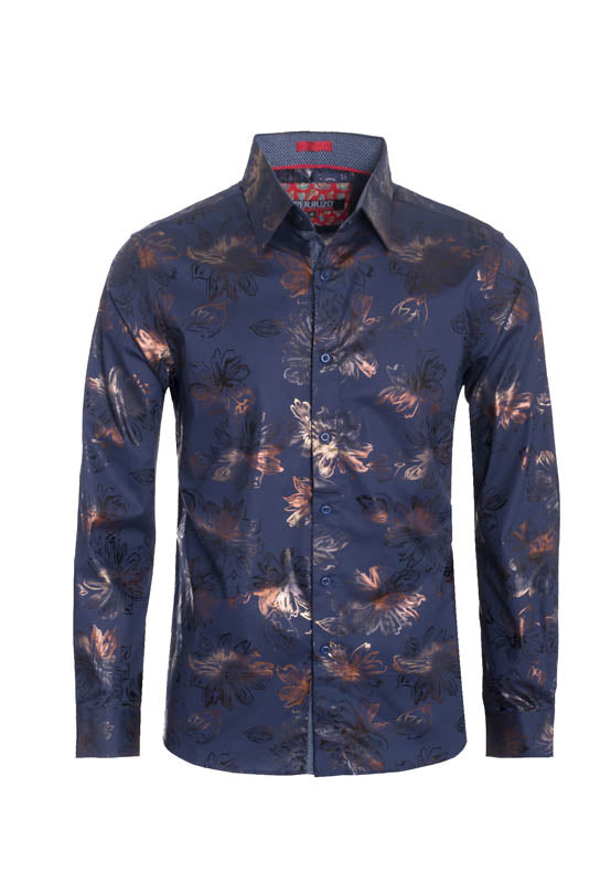 Men's Navy Floral Printed Long Sleeve Shirt