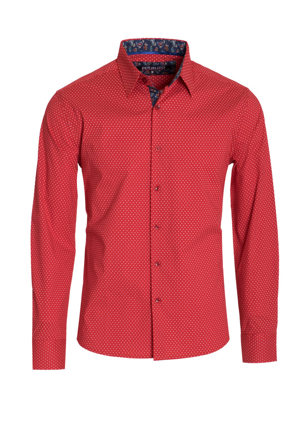 Men's Red Polka Dots Long Sleeve Shirt 