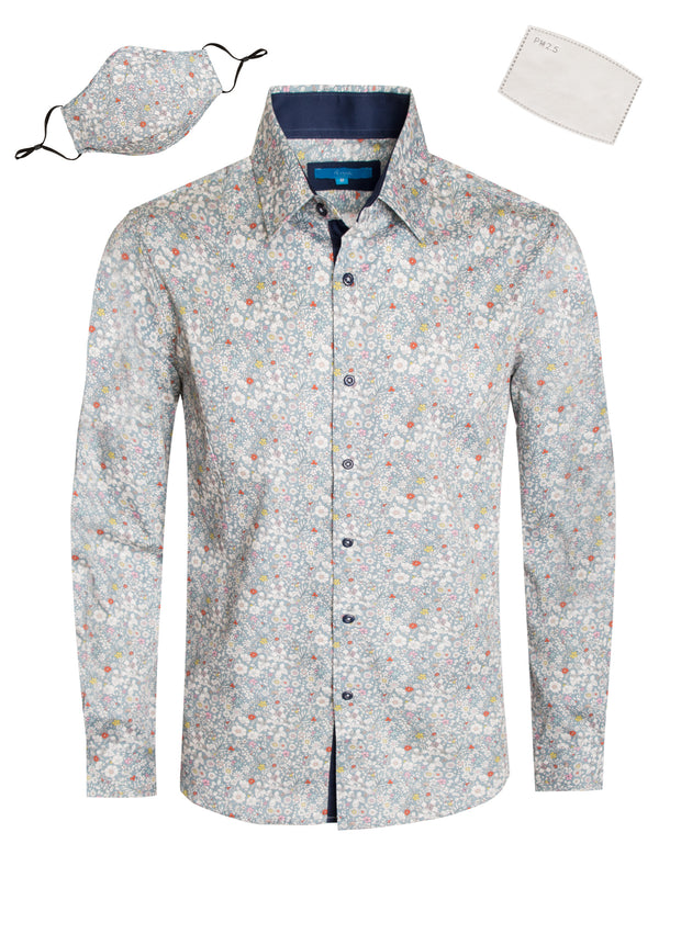 Lucca Satin Cotton-Stretch  Shirt with Matching Mask 4048M