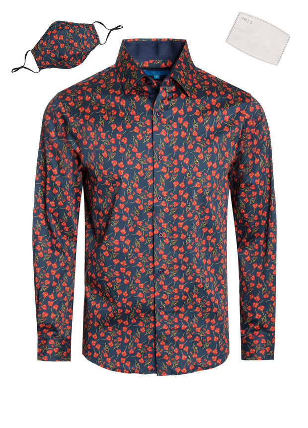 Milan Satin Cotton-Stretch Shirt with Matching Mask 4050M