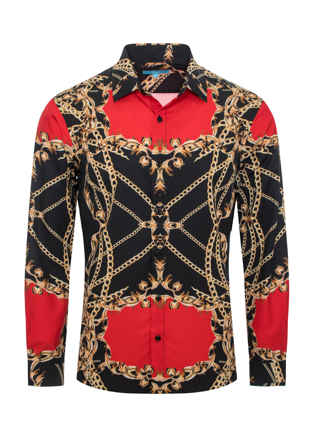 Black and Red Gold Chain Design Shirt 4411 – Perruzo