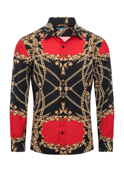 Black and Red Gold Chain Design  Shirt 4411