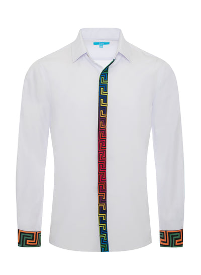 White Shirt W/ Multi Color Placket & Cuff 4417