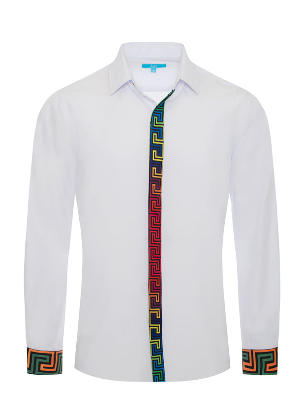 White Shirt W/ Multi Color Placket & Cuff 4417