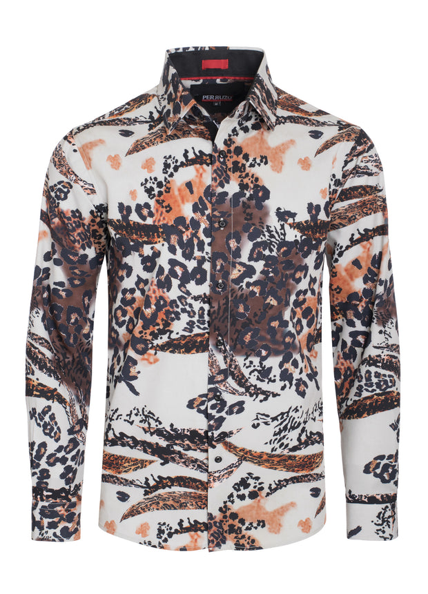 Cheetah Digital Printed Design Stretch L/S Shirt (4838)