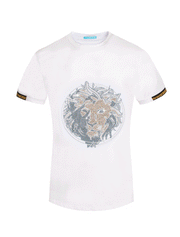 White T-Shirt with Crystal Lion Motif  1026