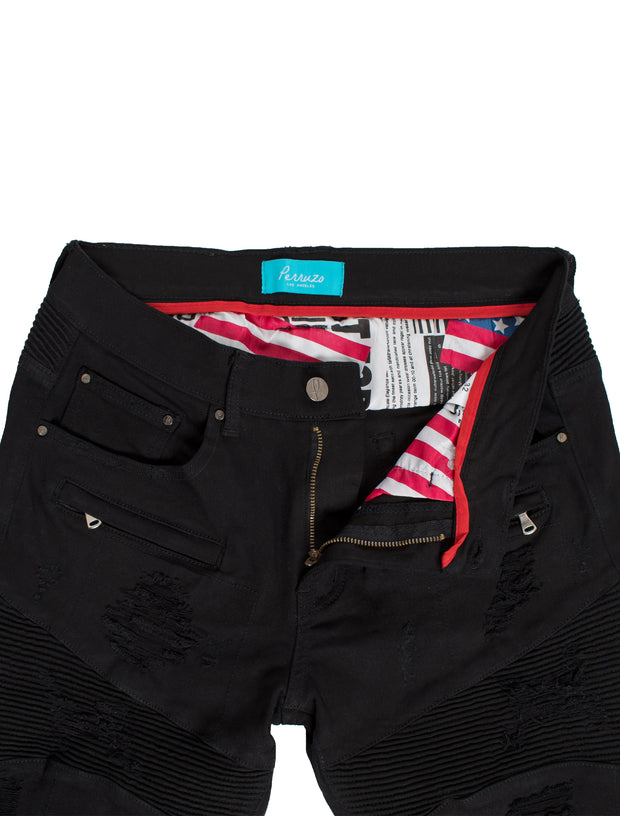 Moto Shorts in Jet Black