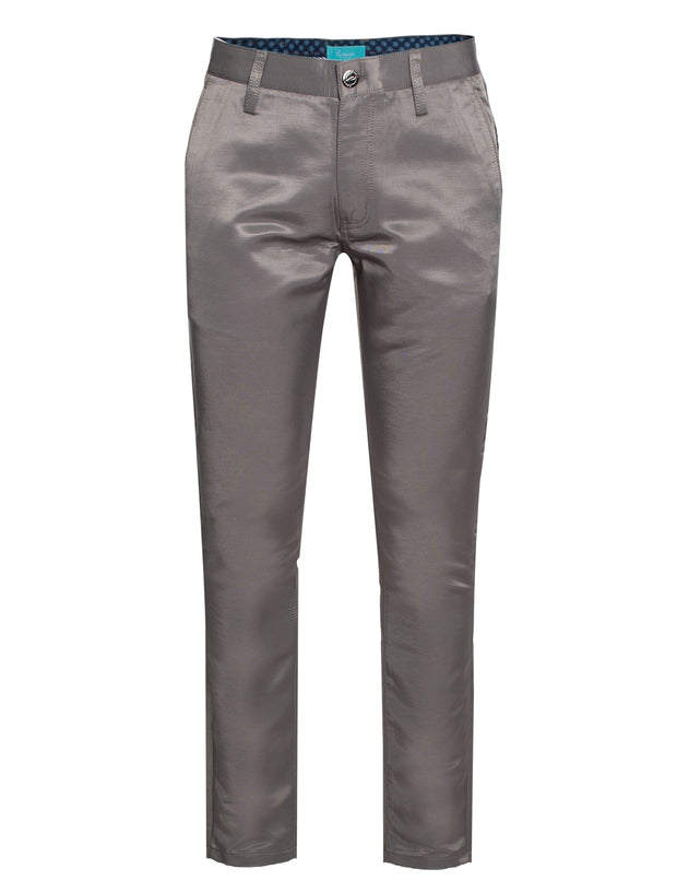 Skinny Pants with a sheen fabric in Steel color