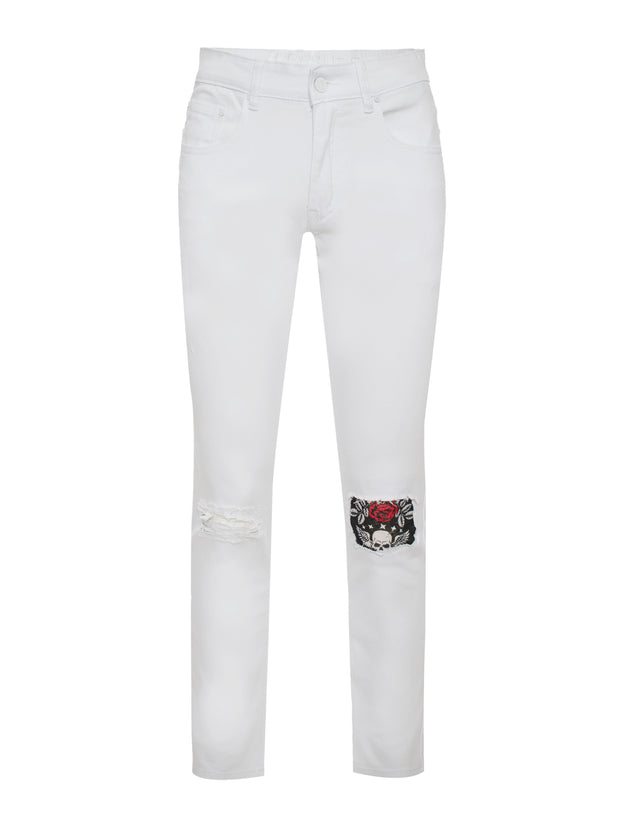 Skinny Jean with Skull  knee patch