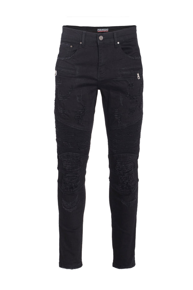 Men's Jet Black Moto Jeans 