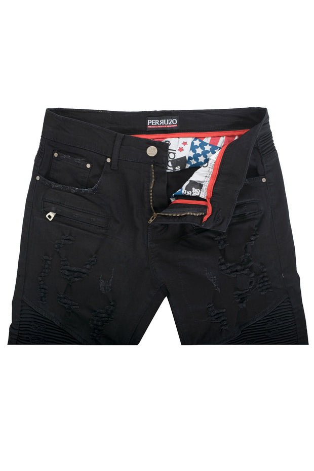 Moto Jeans in Distressed Black