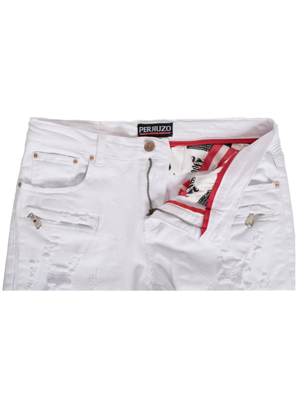 White Moto Jeans (7556)
