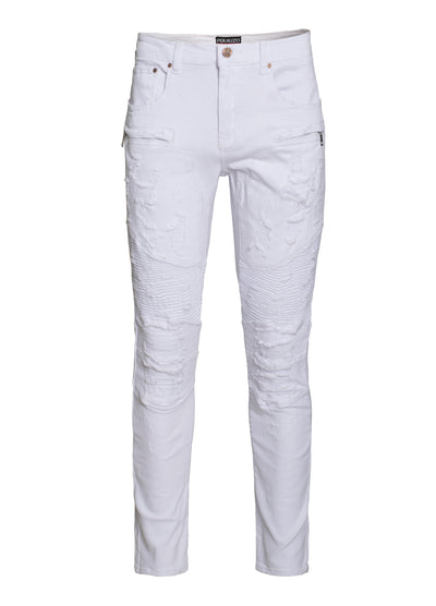 Men's White Moto Jeans
