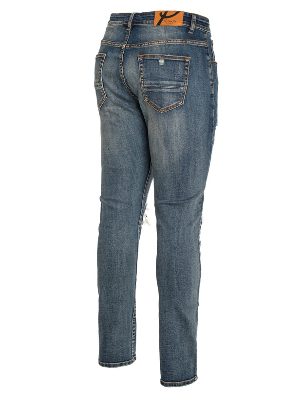 PX Indigo denim , quilted red patches