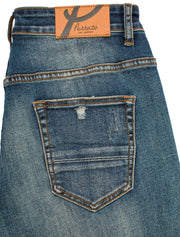 PX Indigo denim , quilted red patches