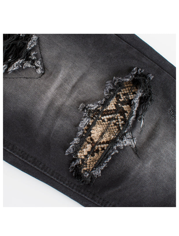 PX Jean with Python snake skin knee patch