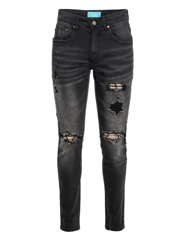 PX Jean with Python snake skin knee patch