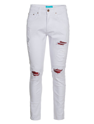 White Skinny Jean with Python Patch (7571)