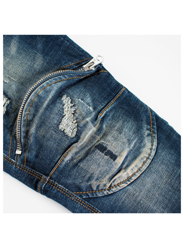 Moto inspired  knee zipped denim