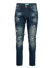 Moto inspired  knee zipped denim