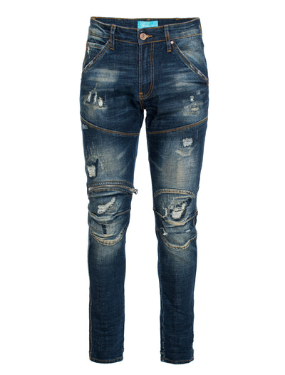 Moto inspired  knee zipped denim