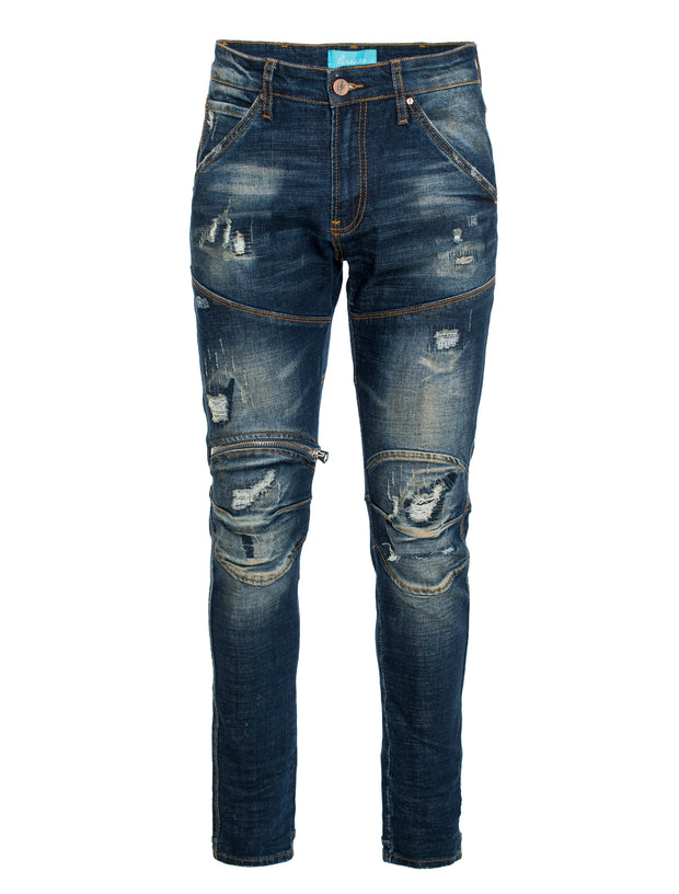 Moto inspired  knee zipped denim