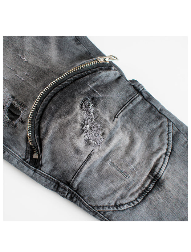 Moto inspired  knee zipped denim