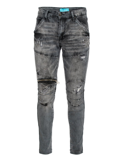 Moto inspired  knee zipped denim