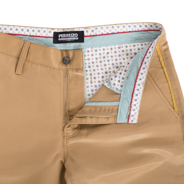 Skinny Pants with a sheen fabric in Khaki