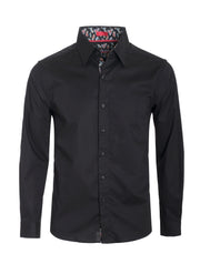 Black Solid Cotton-Stretch L/S Shirt (4030)