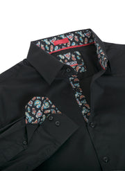 Black Solid Cotton-Stretch L/S Shirt (4030)