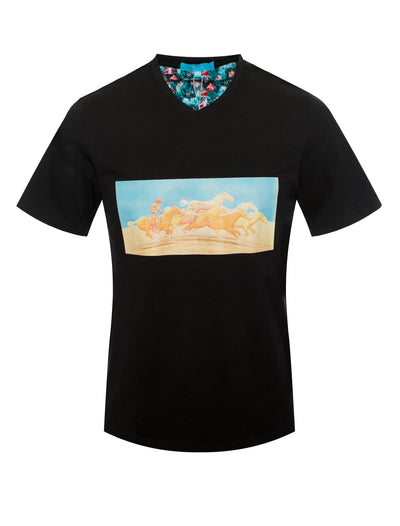 Black T-Shirt with Galoping Horses Motif (A1001)