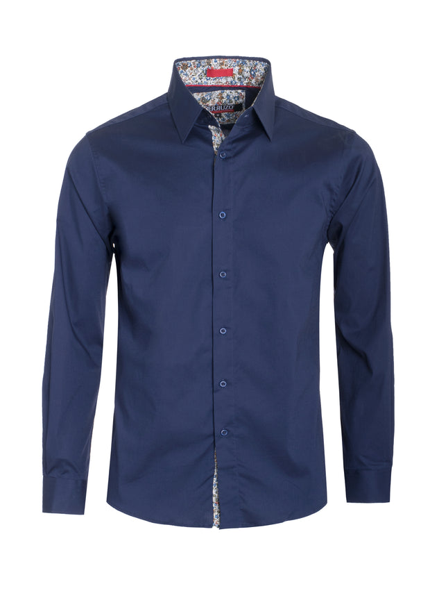 Men's Navy Solid Cotton-Stretch L/S Shirt