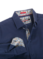 Navy Solid Cotton-Stretch L/S Shirt (4030)