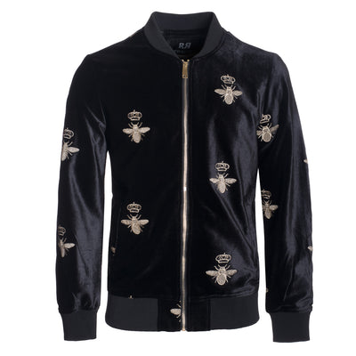 Black Velvet Bomber Jacket , Bumble bee embroidary