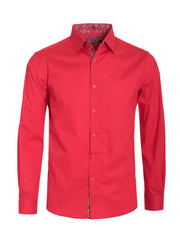 Men's Red Solid Cotton-Stretch L/S Shirt