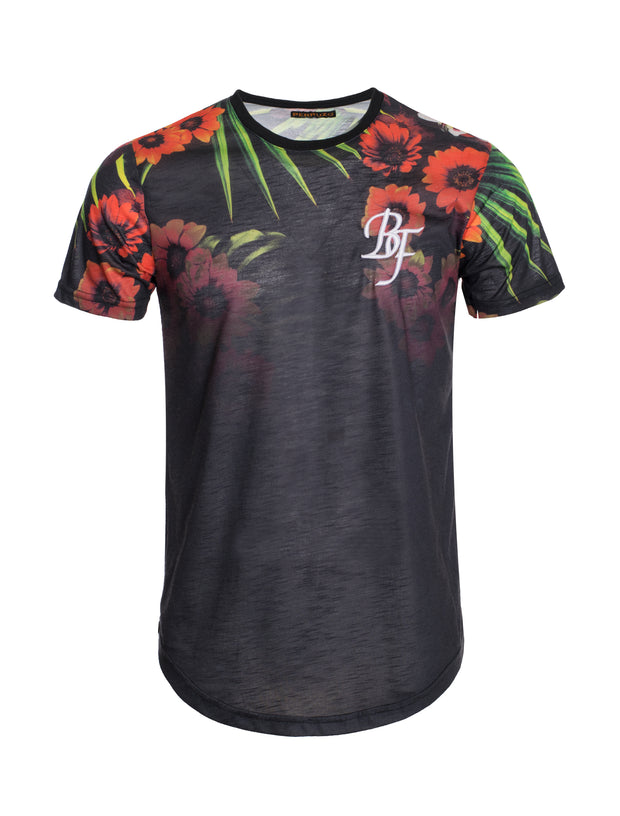 S90 Black T-shirt with Floral Detail