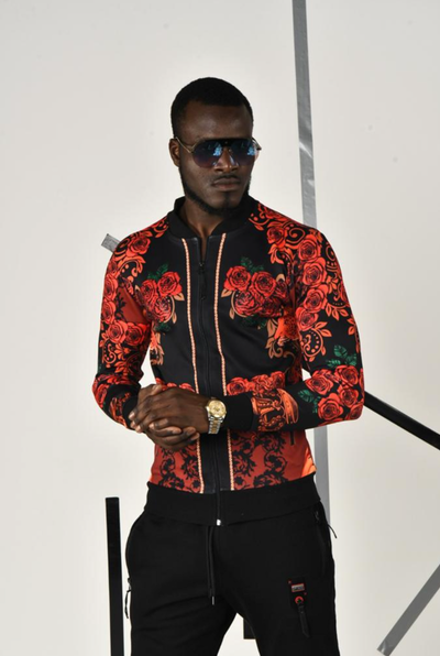 Bomber Jacker Red Crystal Rose embellishment