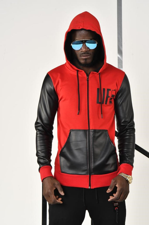 Hoodie in Red & black contrast