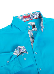 Turquoise Solid Cotton-Stretch L/S Shirt (4030)