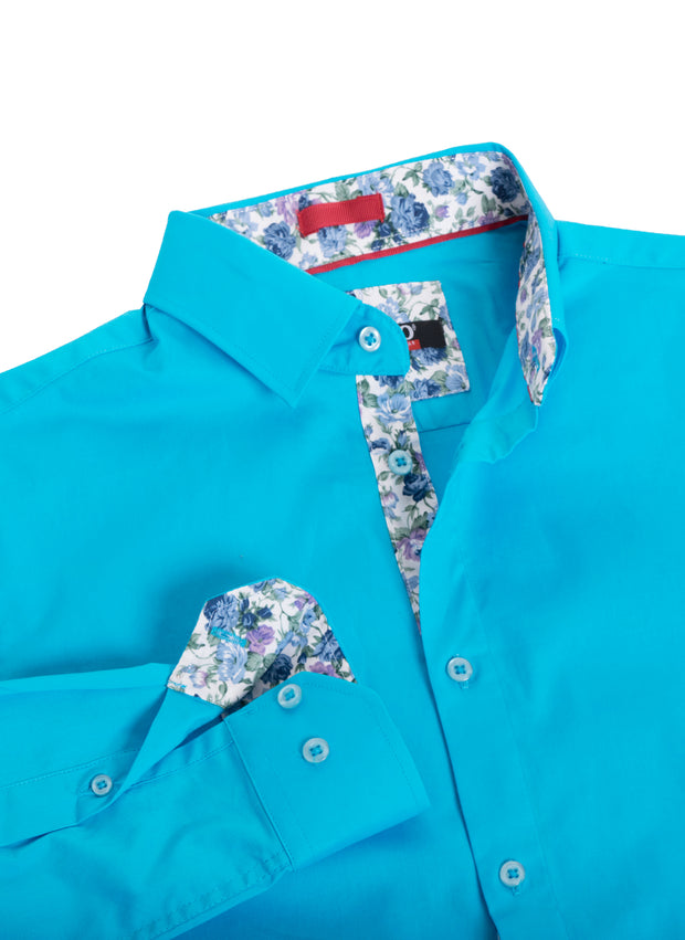 Turquoise Solid Cotton-Stretch L/S Shirt (4030)