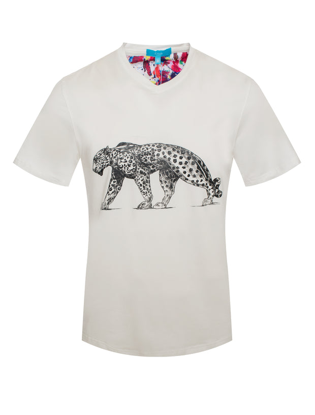 White T-Shirt with Panther Motif (A1002)