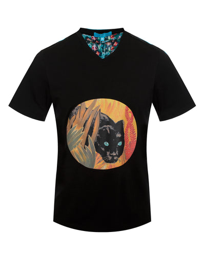 Black T-Shirt with Wild Cat Motif (A1000)